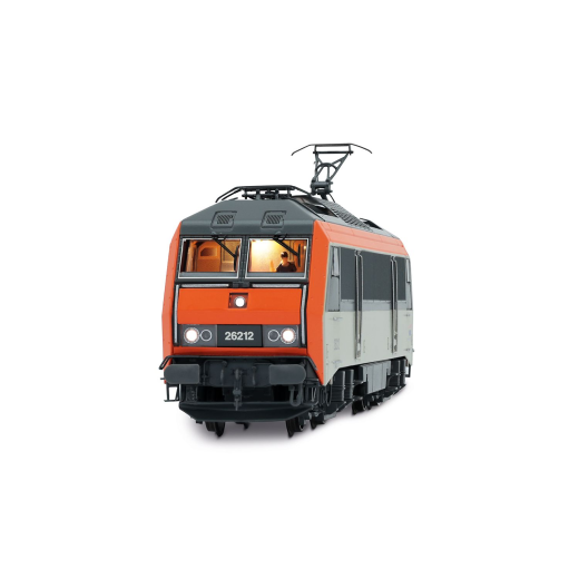 Locomotive électrique BB 26212 avec 3 feux avant, livrée grise/orange avec logo « Casquette », ép. IV-V SNCF-1