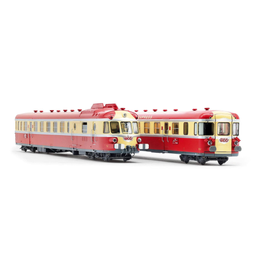Autorail diesel RGP I avec remorque en livrée TEE rouge/crème, ép. III, SNCF-1