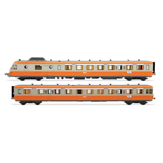Autorail diesel RGP I avec remorque en livrée gris béton/orange "Alpazur", ép. IV, SNCF