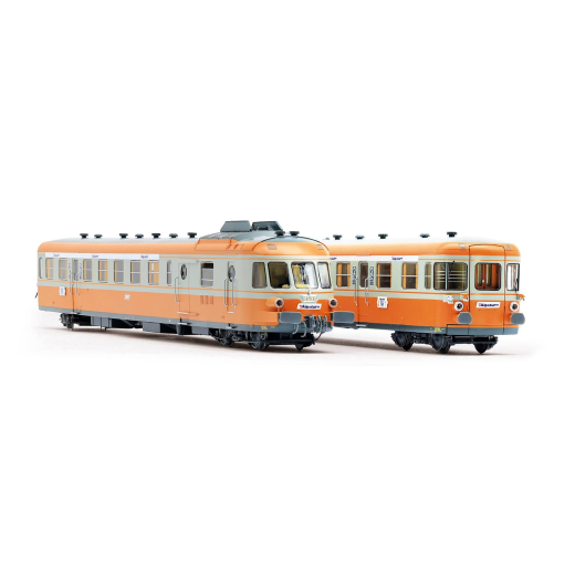 Autorail diesel RGP I avec remorque en livrée gris béton/orange "Alpazur", ép. IV, SNCF-1