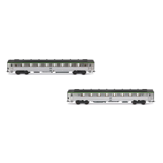 Coffret de 2 voitures courtes DEV Inox B8, avec cartouche Corail, ép. IV-V SNCF