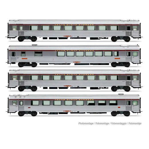 Coffret de 4 voitures Mistral 69, TEE « Jules Verne », set 1/2, ép. IV, SNCF