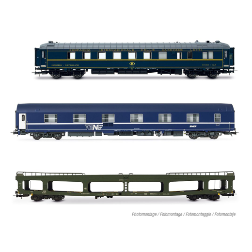 Set de 2 voitures « Train Auto-Couchette » + 1 wagon porte-auto, ép. IV-V, SNCF/SNCB