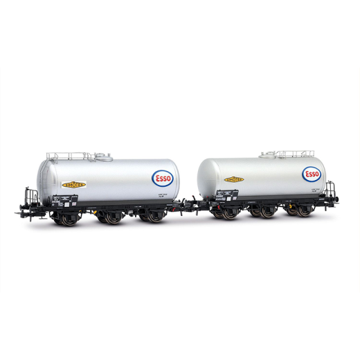 Set de 2 wagons-citerne à 3 essieux, livrée argentée « ESSO », ép. III, SNCF