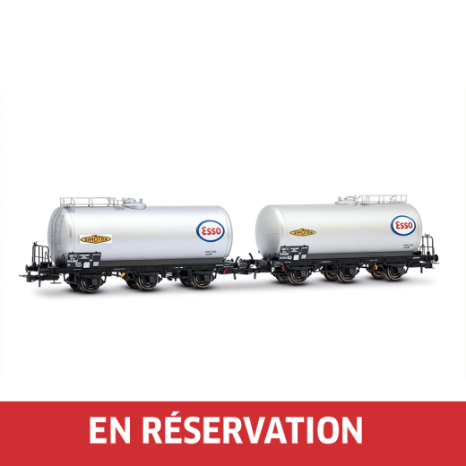 Set de 2 wagons-citerne à 3 essieux, livrée argentée « ESSO », SNCF, Ep. III