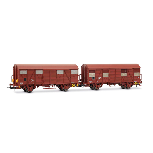 Coffret de 2 wagons-couverts à 2 essieux type Gs, livrée marron, dont un avec feux de fin de convoi, ép. IV, SNCF