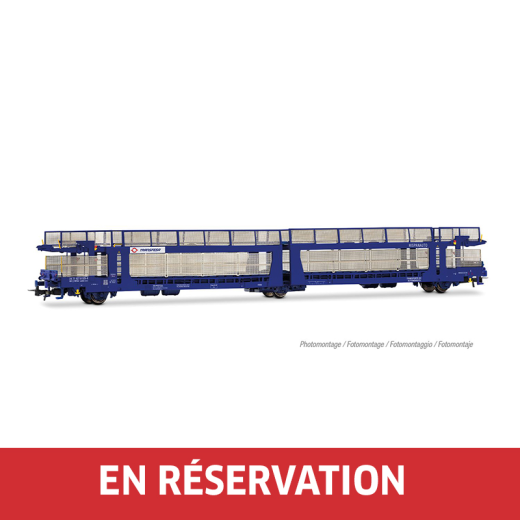 Wagon porte-voitures, Laeks 63C « Hispanauto », livrée bleue, ép. VI, Transfesa