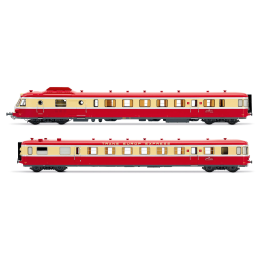 Autorail diesel RGP I avec remorque en livrée TEE rouge/crème, ép. III, SNCF