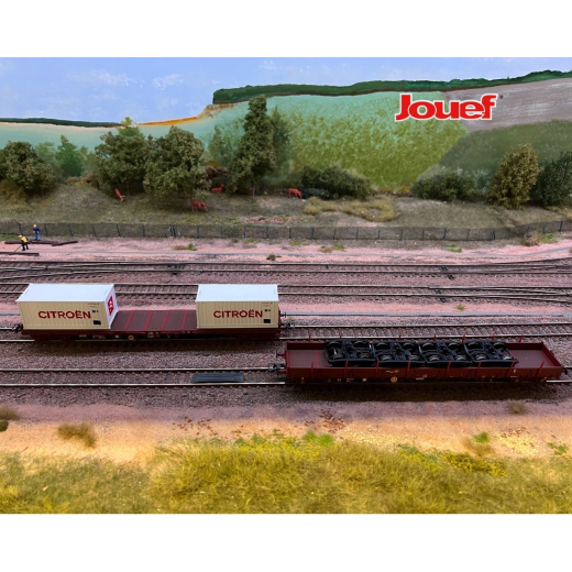 Wagon plateforme à 4 essieux type Rs avec 2 conteneurs de 20' « Citroën », en livrée blanche, ép. IV, SNCF-2