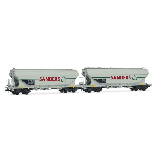 Coffret de 2 wagons trémies céréaliers à bogies « SANDERS », livrée gris, ép. V, SNCF