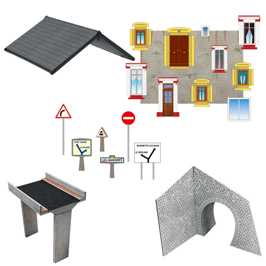 Ensemble de bâtiments en carton à découper "Accessoires de décor n°1"