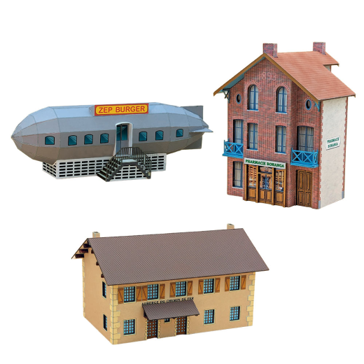 Ensemble de bâtiments en carton à découper "Bâtiments du commerce n°3"