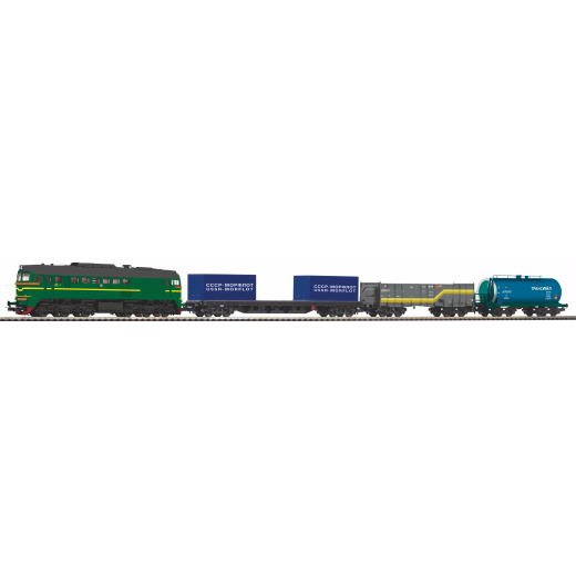 Coffret de départ SŽD, locomotive diesel M62 et 3 wagons de marchandises