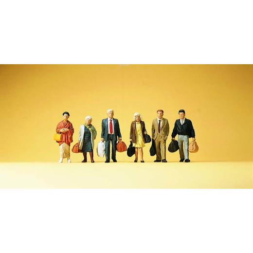 6 figurines de voyageurs en marche avec bagages - H0 - Preiser