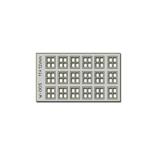 18 fenêtres découpées au laser, 4 vitres, 11 x 12 mm, éch. H0/00