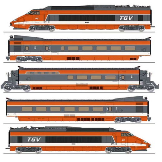 Coffret TGV PSE rame n°5 – 5 éléments : Motrices + R1 + R8 + R4 Bar - D, ép. IV, SNCF - Digital sound