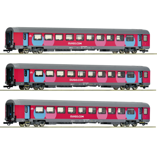 Coffret de 3 voitures voyageurs Corail type VTU B11tu en livrée « OUIGO », ép. VI, SNCF