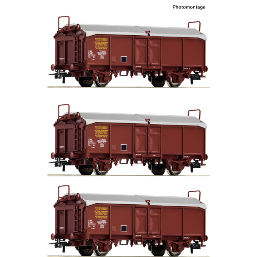 Coffret de 3 wagons tombereaux à toit coulissant type Tms, ép. IV, SNCF
