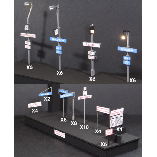 24 Lampadaires SNCF fonctionnels + panneaux - ep II III IV