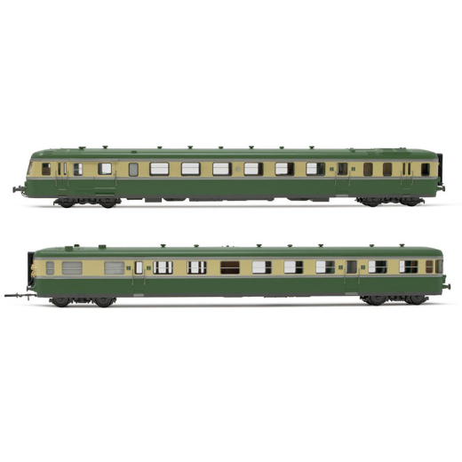 Autorail diesel à 2 voitures RGP II X 2717 avec remorque XR 7710, livrée vert/beige avec logo d'origine