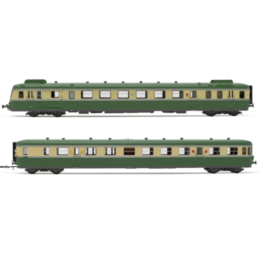 Autorail  diesel à 2 voitures RGP II X 2716 avec remorque XR 7719, avec déflecteurs de fumée, livrée vert/beige