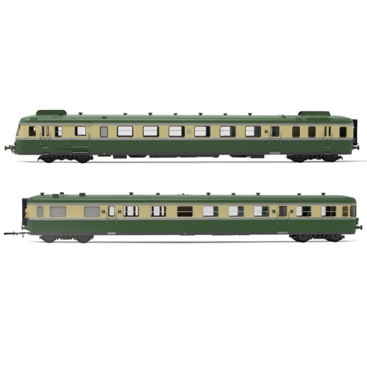 Autorail diesel à 2 voitures RGP II X 2712 avec remorque XR 7714, avec déflecteurs de fumée, livrée vert/beige