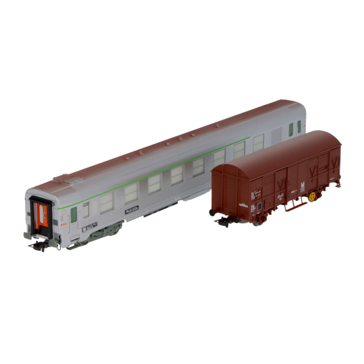 Coffret de 2 unités, train de maintenance, composé de 1 voiture DEV Inox et 1 wagon G4, ép. IV-V SNCF-1