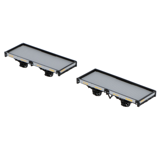 Set de 2 wagons plats CFD, gris clair, ferrures noires-1