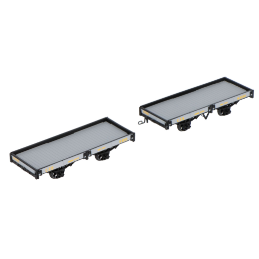 Set de 2 wagons plats CFD, gris clair, ferrures noires-2