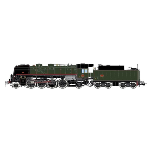 Locomotive à vapeur 141 R 1244, tender fuel grande capacité, livrée verte/noire avec roues blanches, ép. V avec décodeur sonore