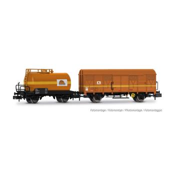 Coffret de 2 wagons à 2 essieux : citerne et type G4, ép. V, Colas Rail
