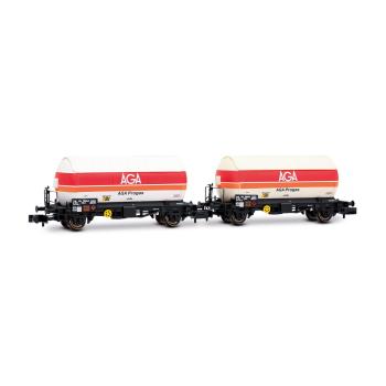 Coffret de 2 wagons-citernes à gaz à 2 essieux, « AGA Progas », livrée blanche, ép. IV, SNCF, éch. N