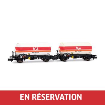Coffret de 2 wagons-citernes à gaz à 2 essieux, « AGA Progas », livrée blanche, ép. IV, SNCF, éch. N