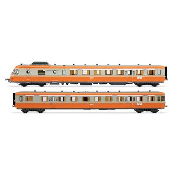 Autorail diesel RGP I avec remorque en livrée gris béton/orange "Alpazur", ép. IV, SNCF