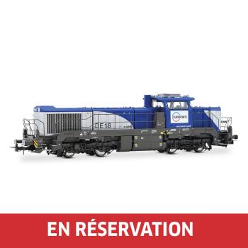 Locomotive diesel-électrique type Vossloh DE 18, livrée argent/bleue, ép. VI, EUROPORTE
