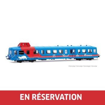 Autorail diesel X 3876, train touristique « Le Furet de Morvan », livrée bleue/rouge, ép. V-VI, CFTA