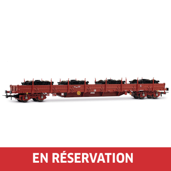 Wagon plateforme à 4 essieux type Res, chargé de bogies Y25, SNCF, Ep. V