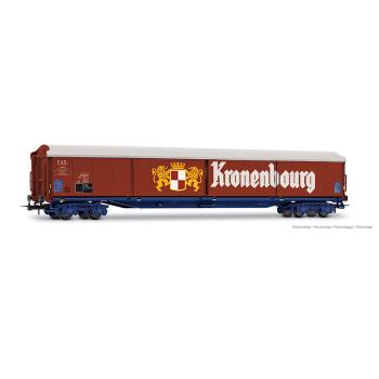 Wagon à parois coulissantes à 4 essieux type Habis, « Kronenbourg », chassis bleu, ép. IV, SNCF