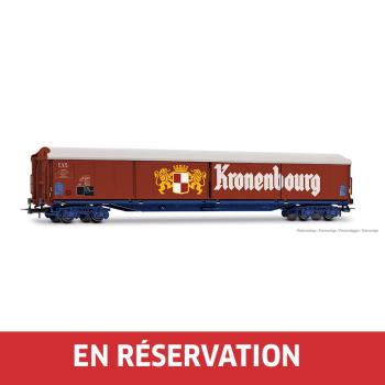 Wagon à parois coulissantes à 4 essieux type Habis, « Kronenbourg », chassis bleu, ép. IV, SNCF