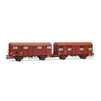 Coffret de 2 wagons-couverts à 2 essieux type Gs, livrée marron, dont un avec feux de fin de convoi, ép. IV, SNCF