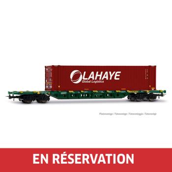 Wagon porte-conteneurs Sgnss, avec conteneur de 45 pieds « LAHAYE », livrée verte, ép. VI, CEMAT
