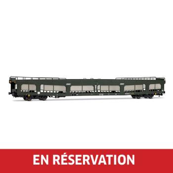 Wagon porte-autos DD DEV 66, livrée verte avec logo blanc « Encadré », ép. IV-V, SNCF