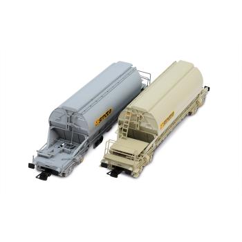 Coffret de 2 wagons-trémies à 4 essieux Taoos, livrée grise, "Simotra", ép. V.