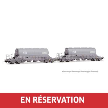 Coffret de 2 wagons-trémie à 4 essieux Taoos, « DMI / Saint Gobain », livrée grise, ép. V, SNCF