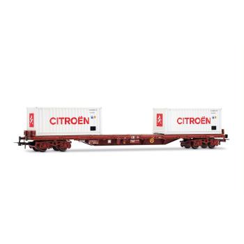 Wagon plateforme à 4 essieux type Rs avec 2 conteneurs de 20' « Citroën », en livrée blanche, ép. IV, SNCF
