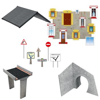 Ensemble de bâtiments en carton à découper "Accessoires de décor n°1"