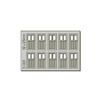 Lot de 10 portes découpées au laser, 2 vitrages, 12 x 23 mm, éch. H0/00