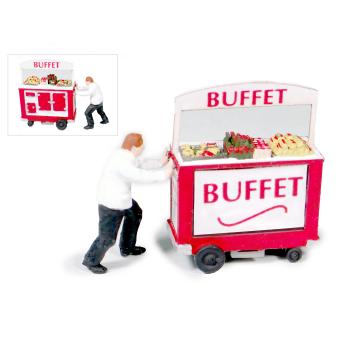 Chariot de buffet ambulant et son vendeur-pousseur