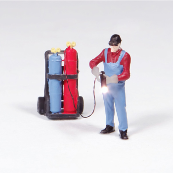 Soudeur autogène en action (avec bouteilles de gaz et effet flamme)