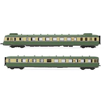 Autorail diesel à 2 voitures RGP II X 2719 avec remorque XRAB 7708, avec déflecteurs de fumée, livrée vert/beige